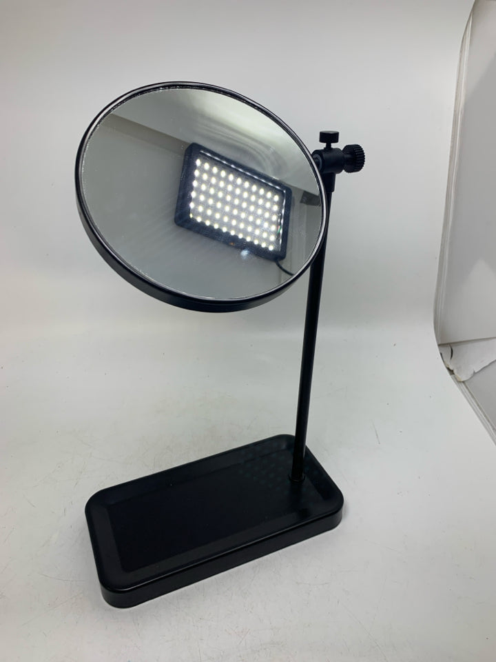VANITY MIRROR MAGNIFIED W/ RECTANGLE BASE.