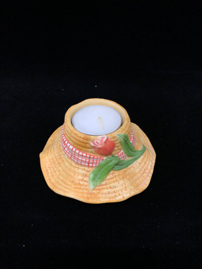 GARDEN HAT TEA LIGHT DECOR.