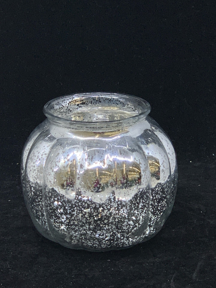 SILVER MERCURY GLASS PUMPKIN VASE/ CANDLE HOLDER.