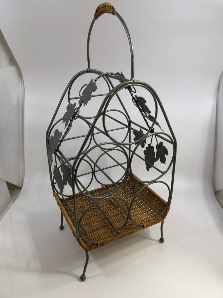 SILVER WINE RACK W/LEAVES AND WOVEN BOTTOM.