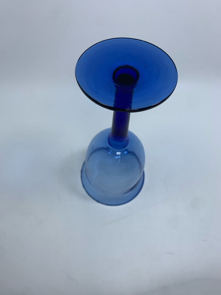 COBALT BLUE GLASS CANDLE HOLDER.