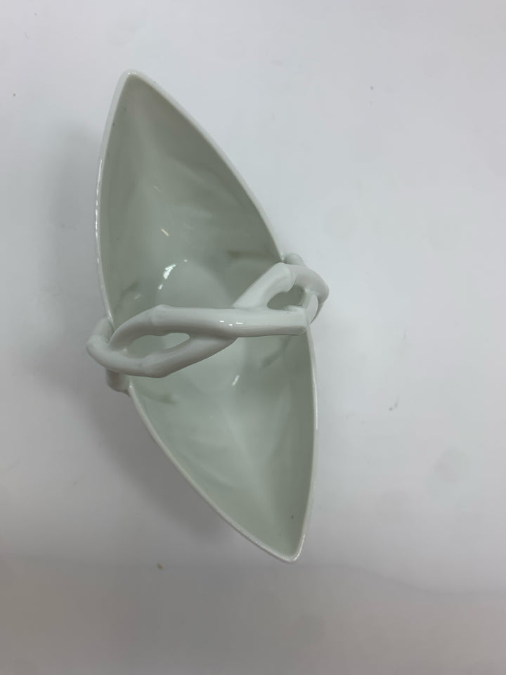 LIMOGES WHITE BAMBOO STYLE PORCELAIN BASKET.