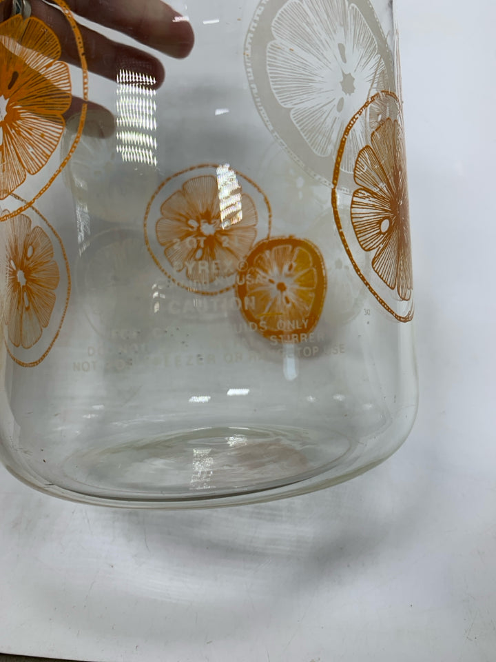 VTG CLEAR GLASS JUICE CARAFE ORANGES/LEMONS #3520.