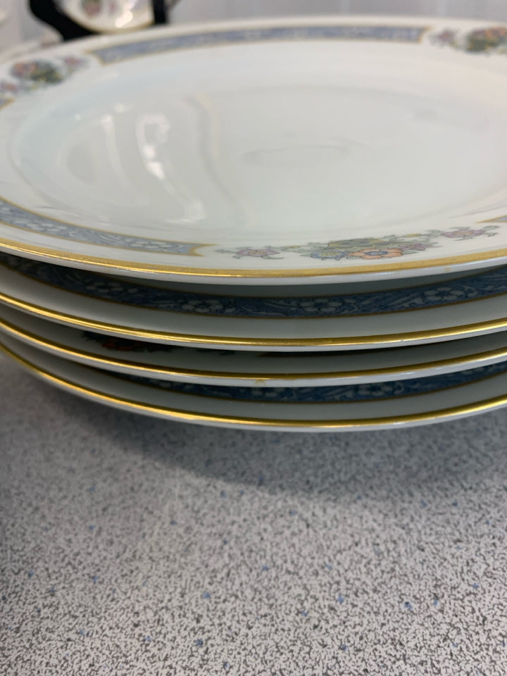 39PC BLUE BAND FLOWER BASKET CHINA SET SERVICE FOR 4.
