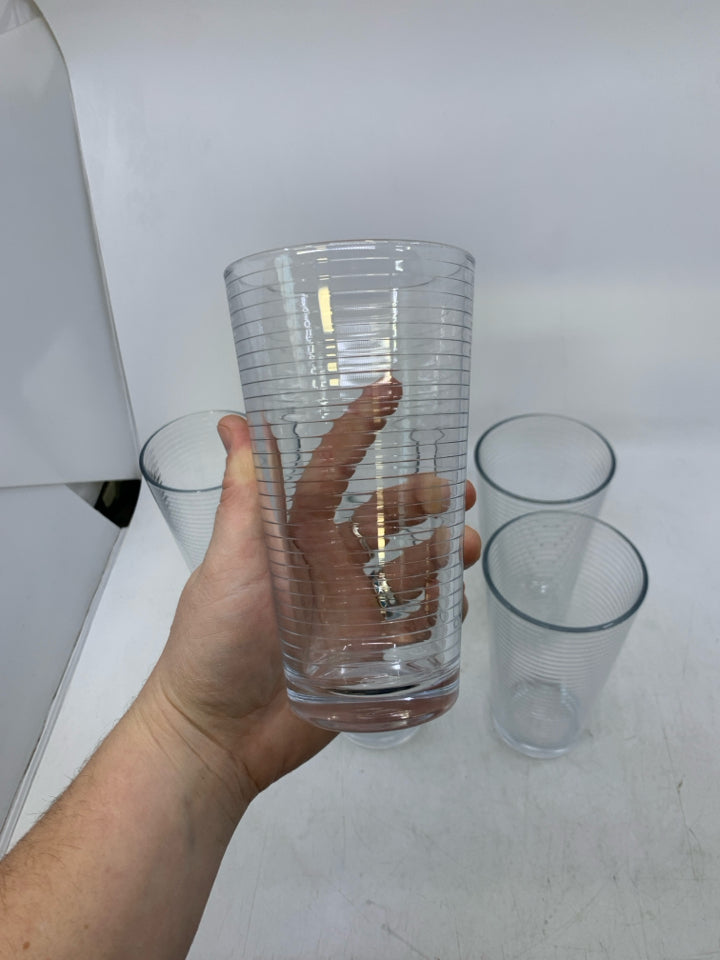 6 RIBBED GLASS WATER GLASSES.