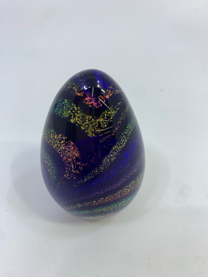 COBALT BLUE DICHROIC SWIRL GLASS EGG.