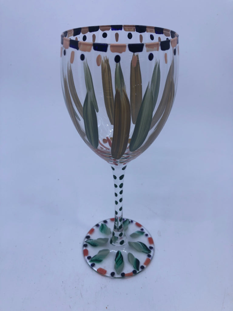 4 FLOWER PAINTED WINE GLASSES.
