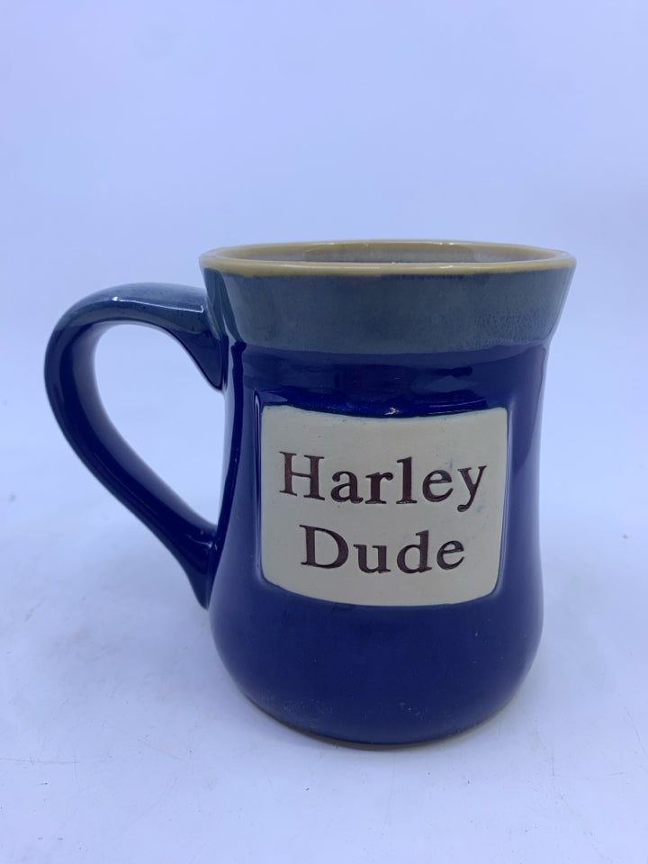 HARLEY DUDE BLUE POTTERY MUG.
