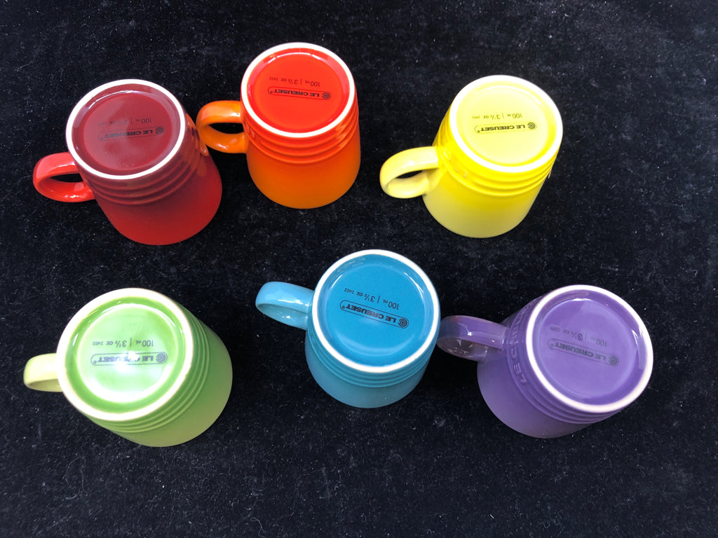 6 NIB LE CREUSET ESPRESSO MUGS.
