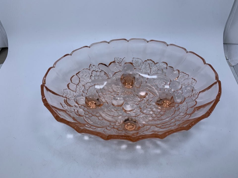 PINK GLASS FOOTED FRUIT BOWL.