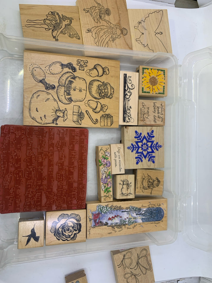 20 ASSORTED STAMPS IN PLASTIC CASE.