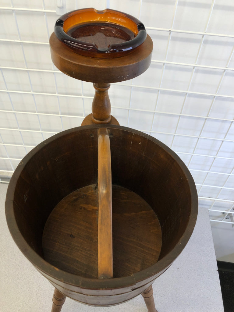 2PC VTG SEWING BUCKET ON LEGS W/AMBER COATED ASH TRAY.