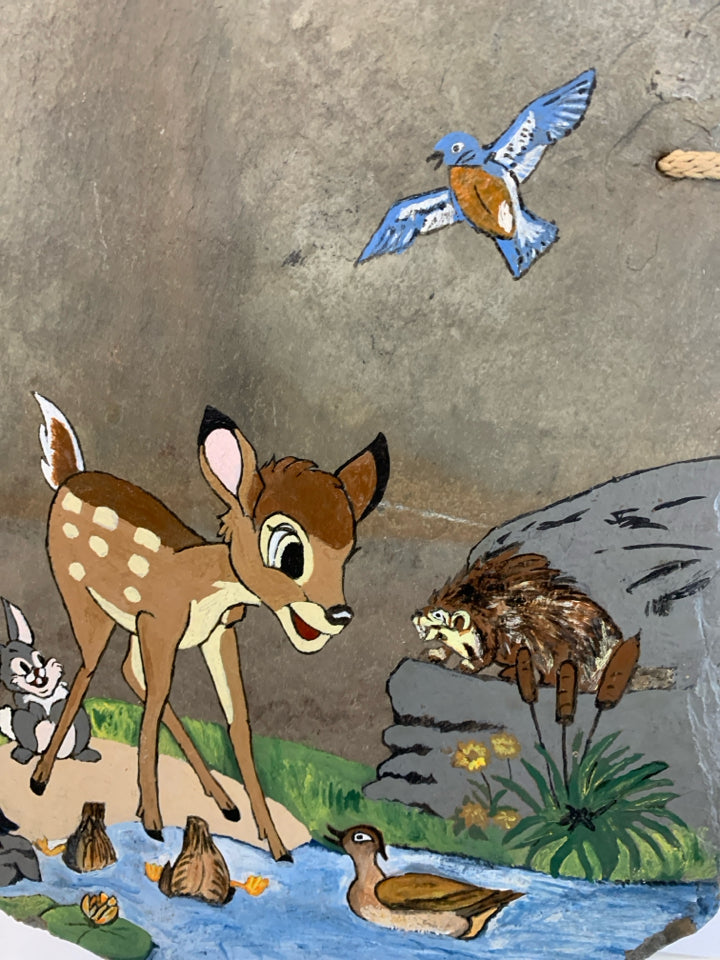 PAINTED BAMBI SCENE ON SLATE HANGING PICTURE.