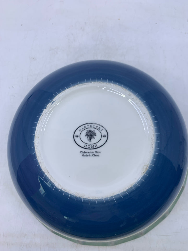 YELLOW BLUE CERAMIC BOWL W/ FLOWERS.