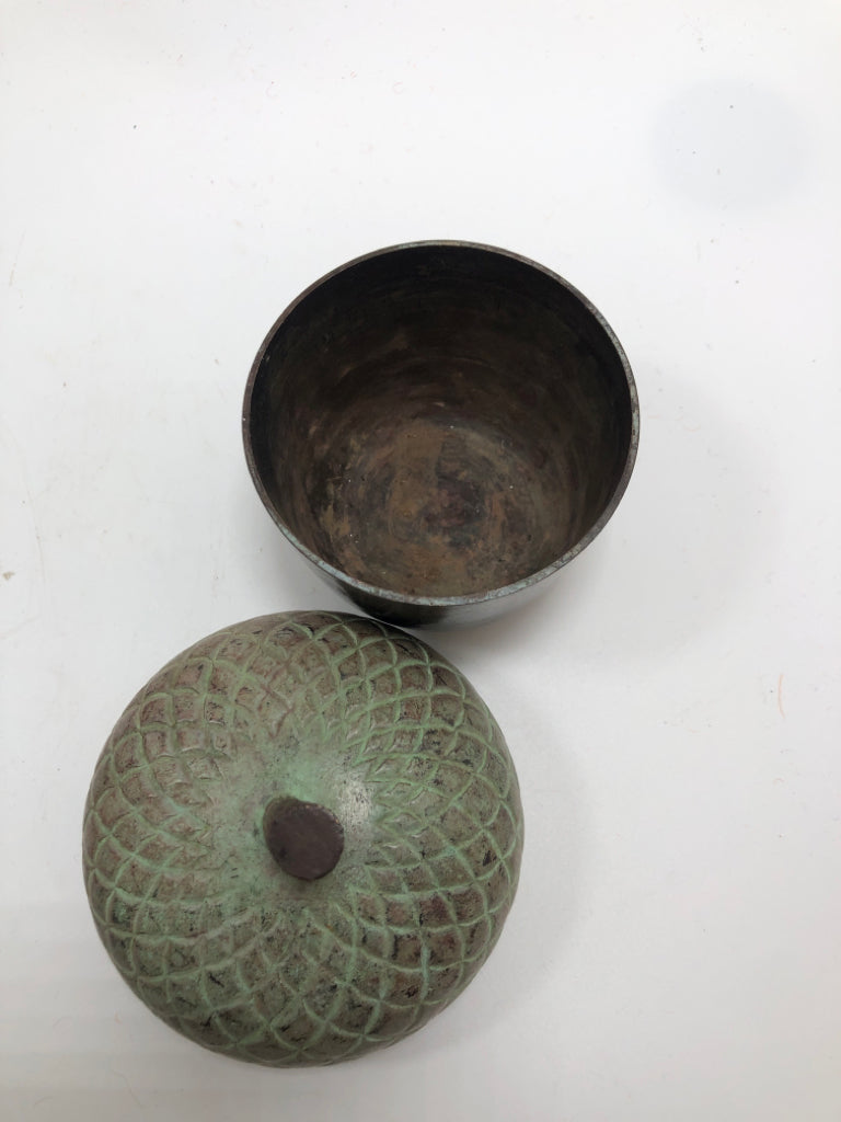 CRATE AND BARREL METAL ACORN JAR.