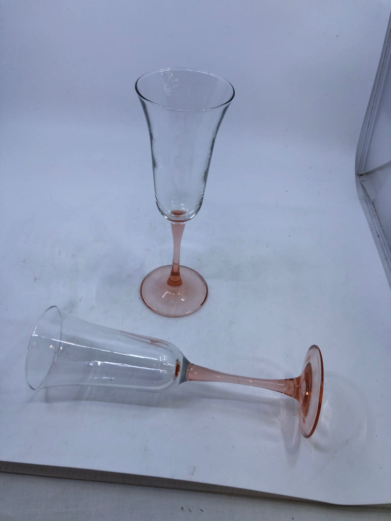2 PINK STEM CHAMPAGNE FLUTES