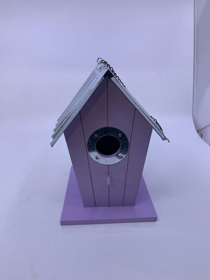 PURPLE BIRD HOUSE W/ GALVANIZED ROOF.