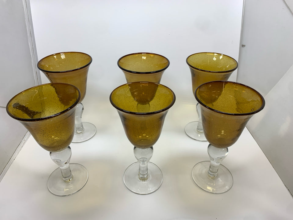 6 PC AMBER GLASS GOBLET SET.