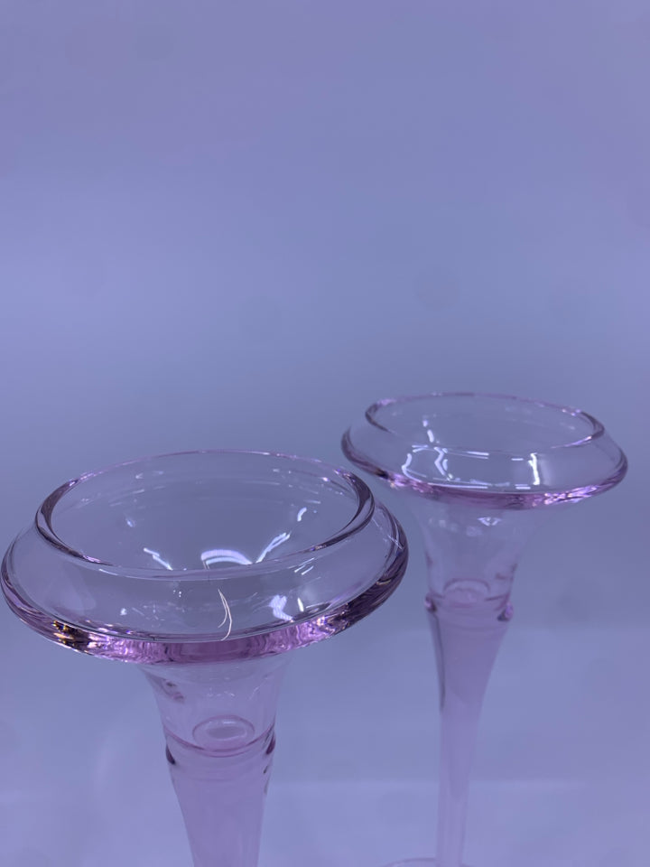 2-PALE PINK TAPER CANDLE HOLDERS.