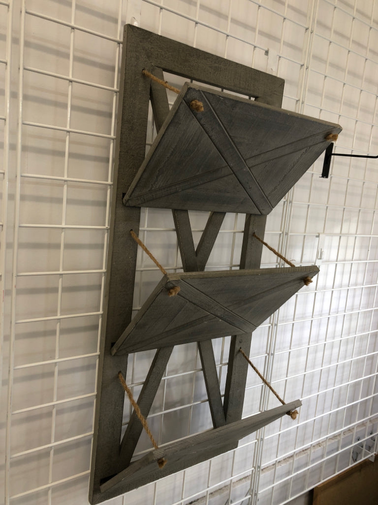 DISTRESSED WOOD FILE HOLDER 3-POCKET WALL HANGING.