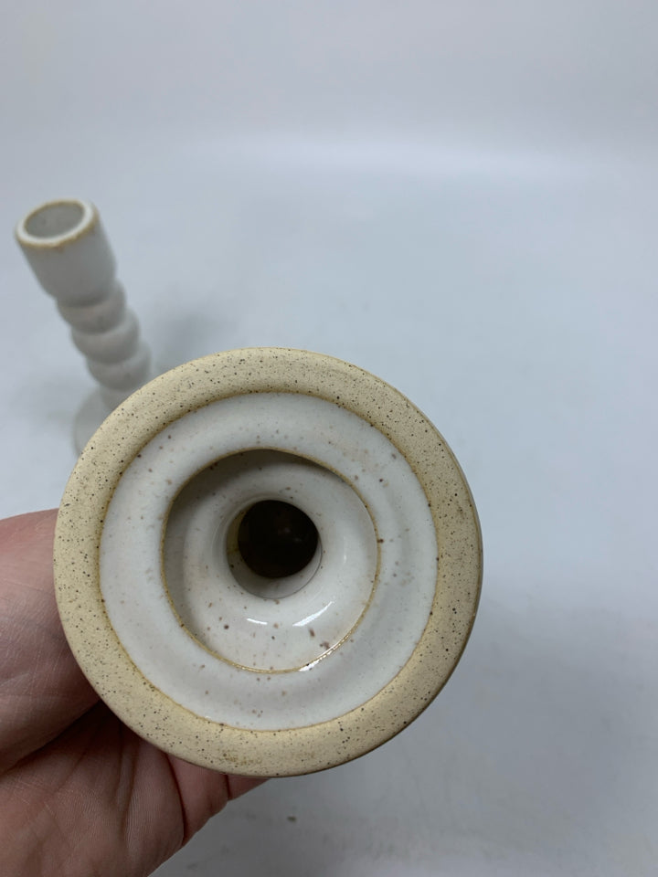 2 CERAMIC SHORT TAPERED CANDLE HOLDERS.
