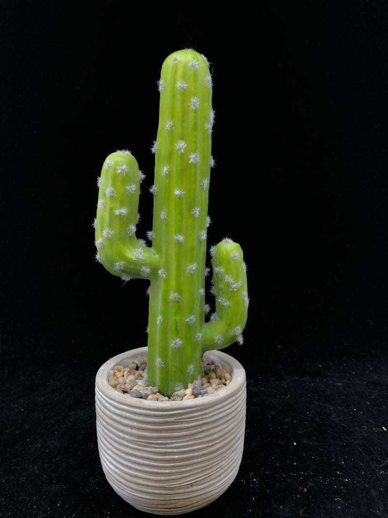 CACTUS IN TAN RIBBED PLANTER.