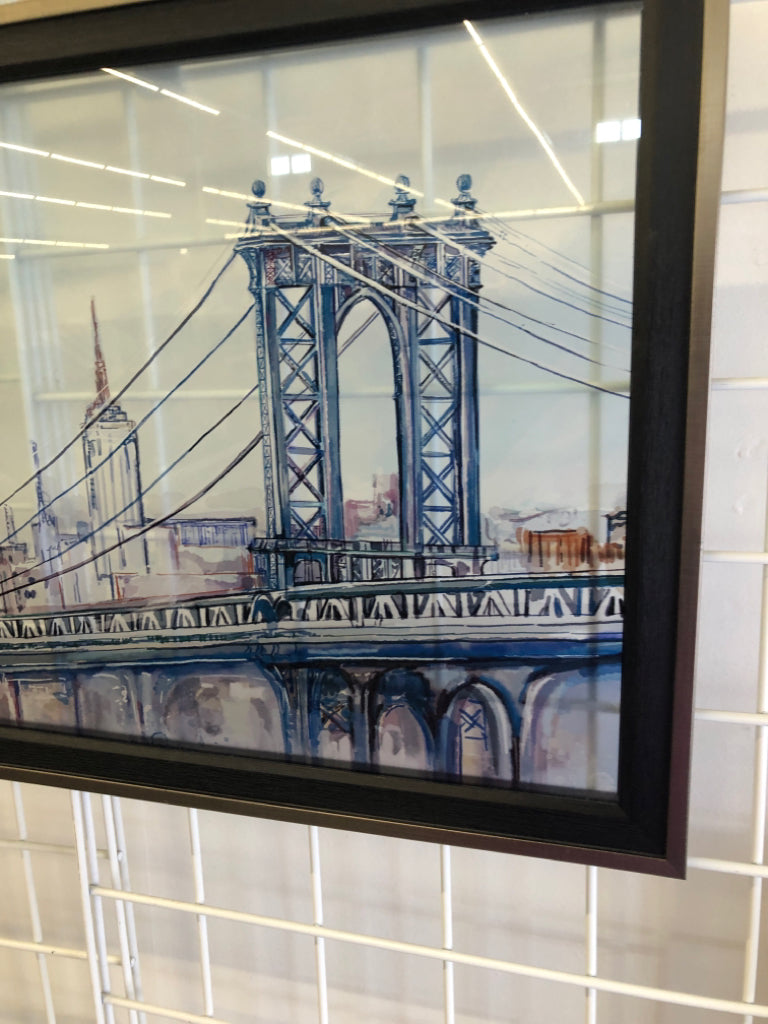BRIDGE SCENE IN BLACK FRAME WALL ART.