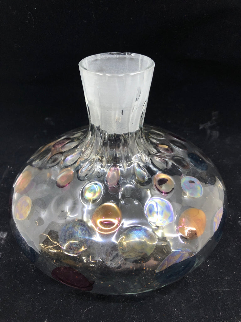 WIDE BASE DECANTER COLORFUL POLKA DOTS.