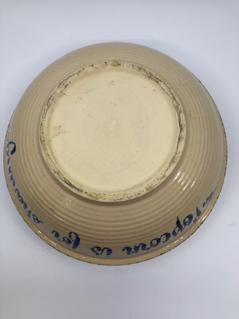 BLUE POTTERY POPCORN BOWL.