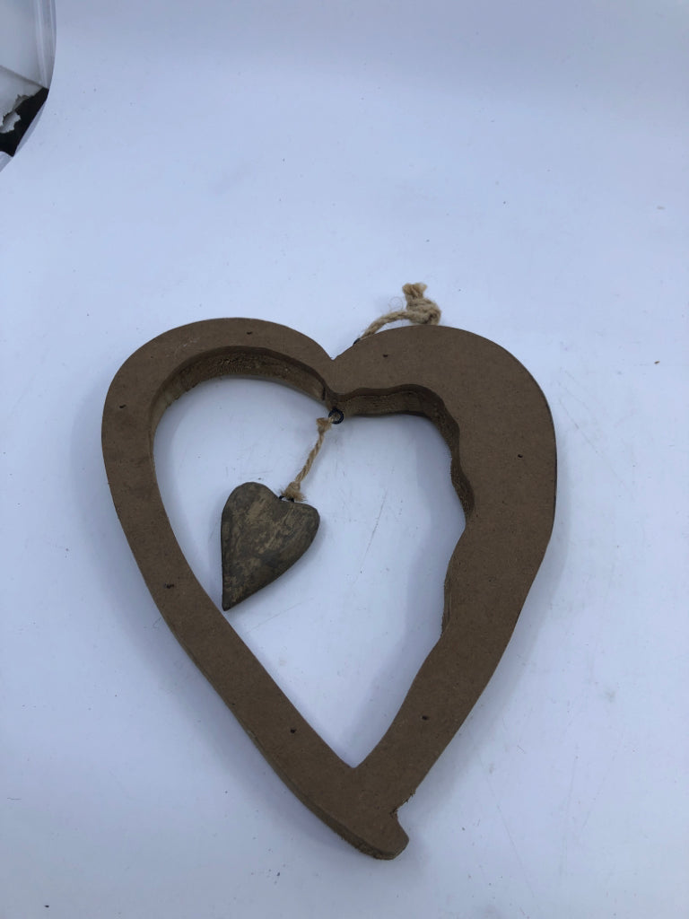 WOOD HEART W/SMALL HEART WALL DECOR.