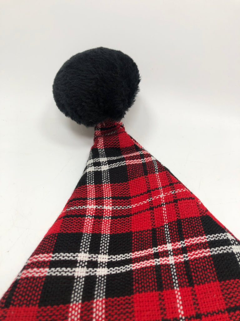 RED BLACK & WHITE PLAID SANTA HAT.