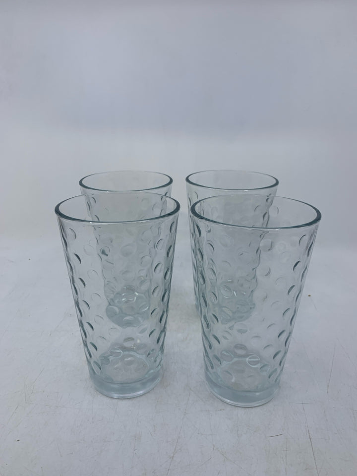 4 CLEAR GLASS W/ EMBOSSED CIRCLES.