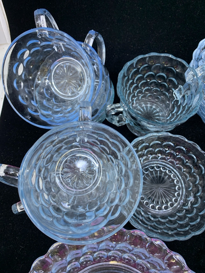 23 PC BLUE BUBBLE DESSERT SERVING SET- 6 CUPS, 6 SAUCERS, CREAMER SUGAR, DESSERT