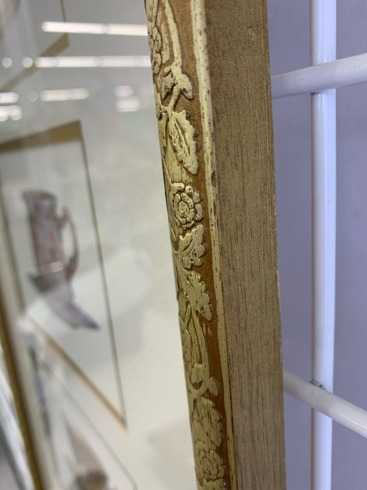 TEACUPS PAINTING IN GOLD FRAME.