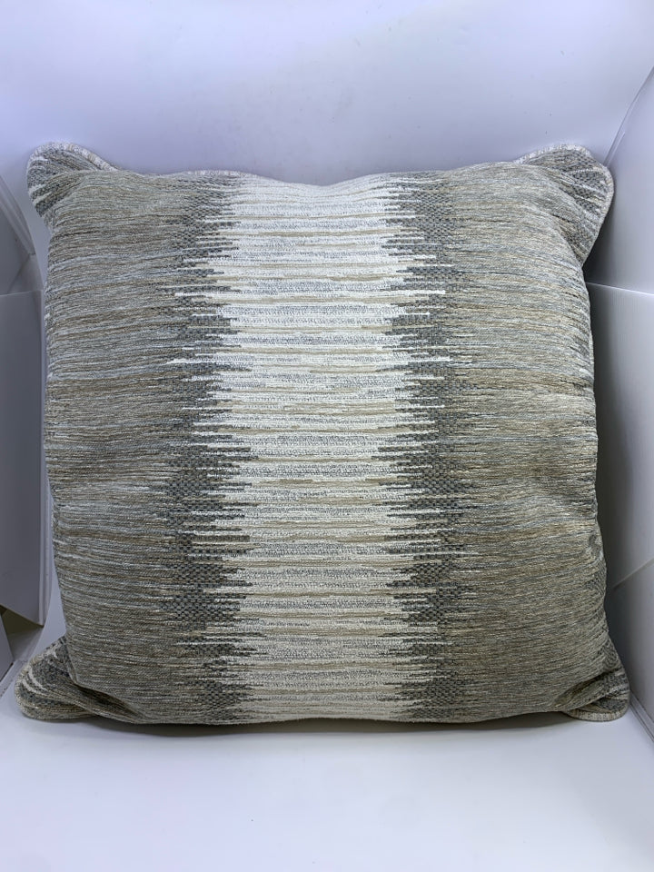 LARGE WHITE & GRAY PILLOW W/LINE DESIGN.