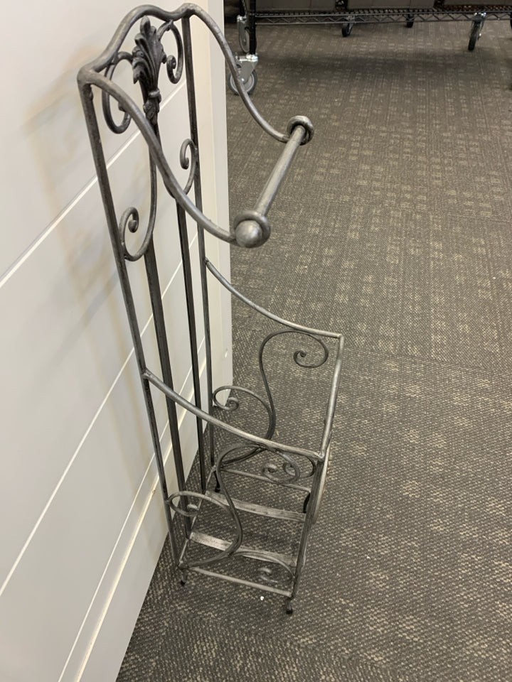 SILVER ORNATE "BATH" STANDING TOILET PAPER HOLDER/STORAGE.