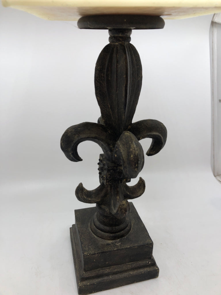 HEAVY FLEUR-DE-LIS CANDLE HOLDER W/FLARE CANDLE.