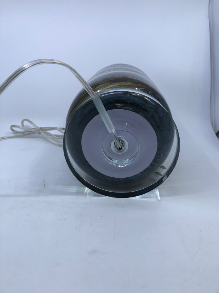 BROWN AND BLUE BLOWN GLASS LAMP.