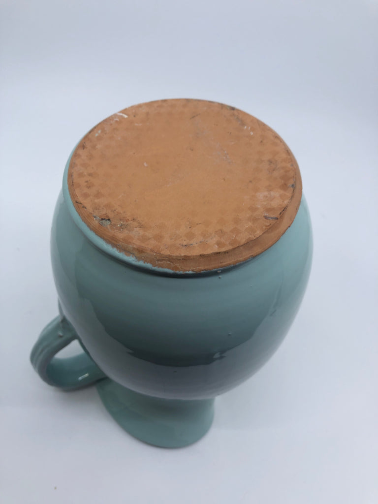 PALE BLUE TERRA COTTA PITCHER W ICE LIP.