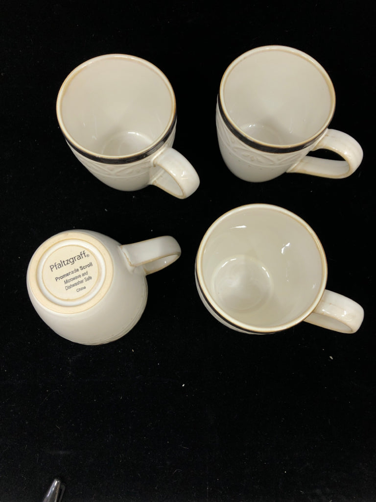 4PC MUGS PROMENADE SCROLL PFALTZGRAFF.