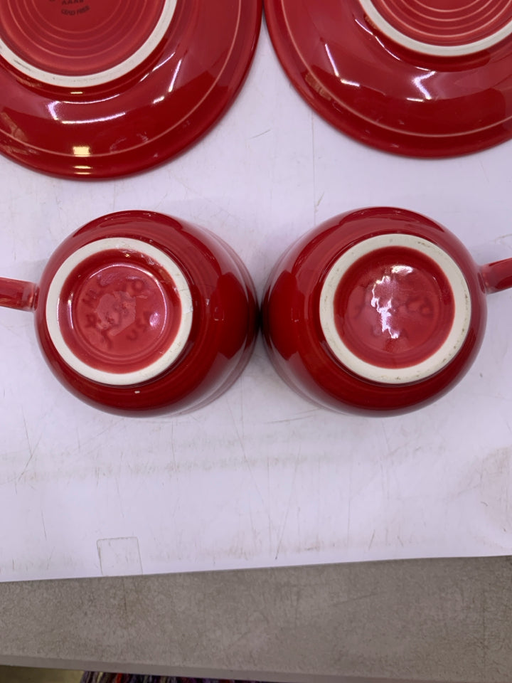 SVC 2 SCARLET RED TEACUP SAUCER SET.