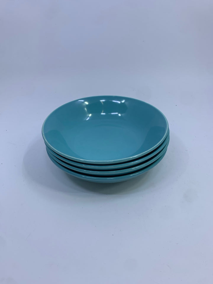 4 TEAL SALAD BOWLS.