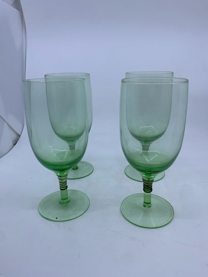 4 GREEN GLASS GOBLETS.