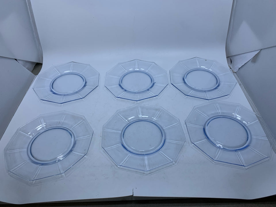 6 MOONLIGHT BLUE 10 SIDED GLASS PLATES CAMBRIDGE.