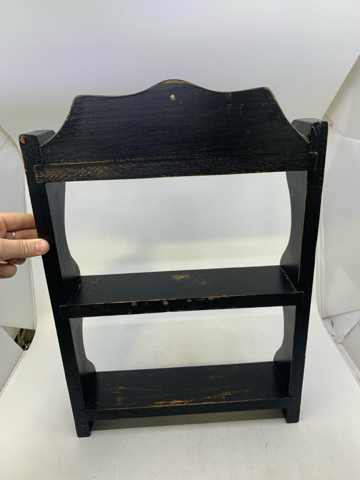 BLACK WOOD RUSTIC SHALLOW 3 SHELF.
