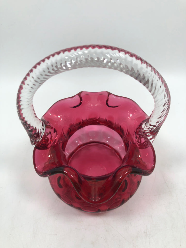 RUFFLED EDGE PINK GLASS BASKET.