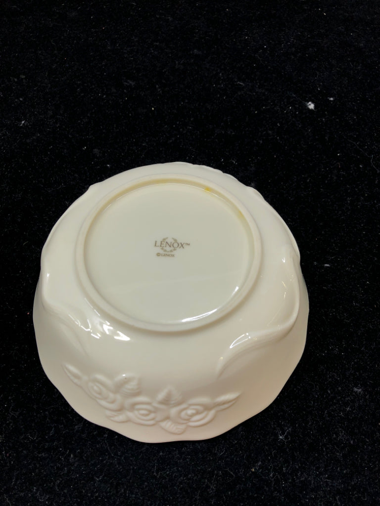 3 CREAM GOLD TRIM LENNOX BOWLS.