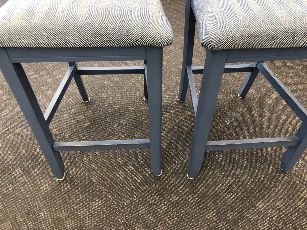2 BLUE CHAIRS W/FABRIC SEAT.