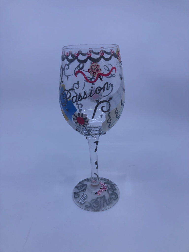 "BRIDE" DECORATED WINE GLASS.