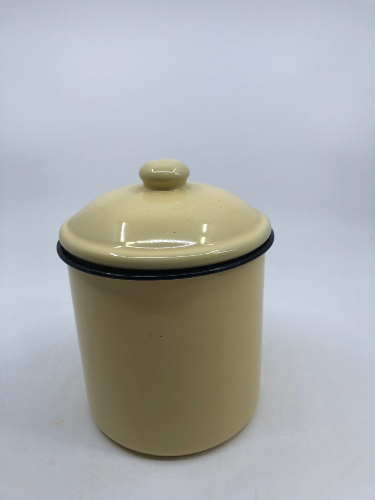 YELLOW METAL DECORATIVE CANISTER.